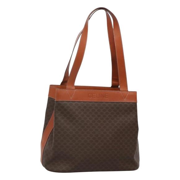 CELINE Macadam Canvas Shoulder Bag Pvc Leather Brown Gold - Picture 1 of 12